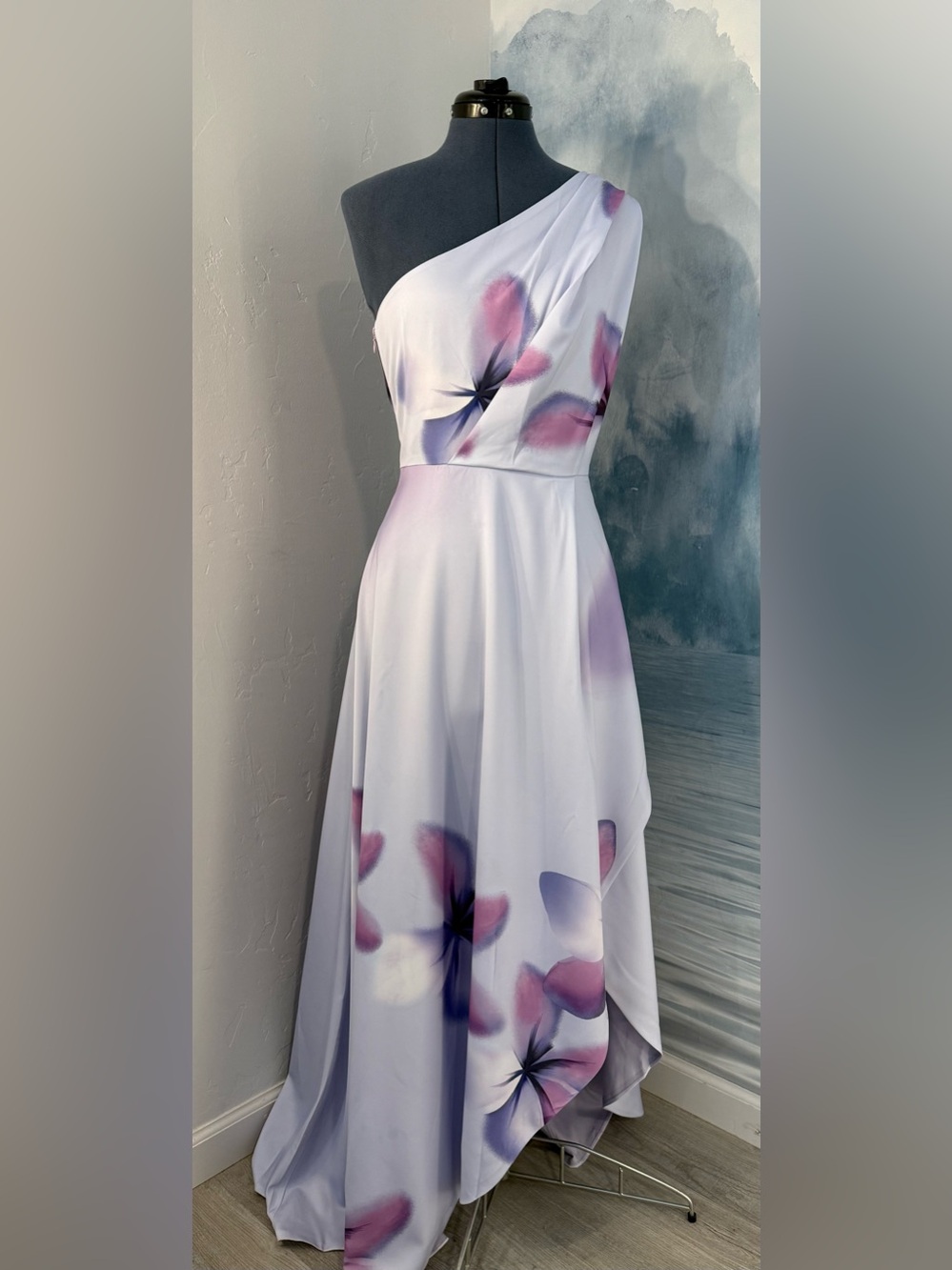 One-Shoulder Lavender Floral Maxi Dress #348